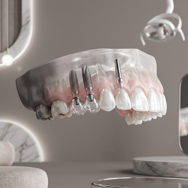 3D illustration of dental implants for a perfect smile